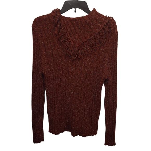 Alfred Dunner Red Speckled Fringe Collar Sweater Size Medium - Picture 2 of 9
